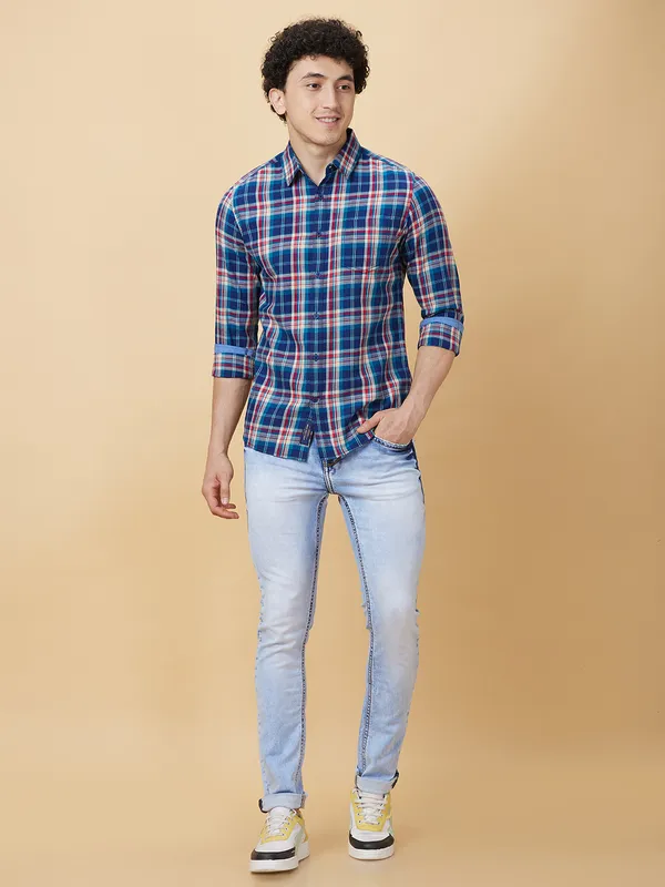 Being Human Mens-Top Shirts Blue Red